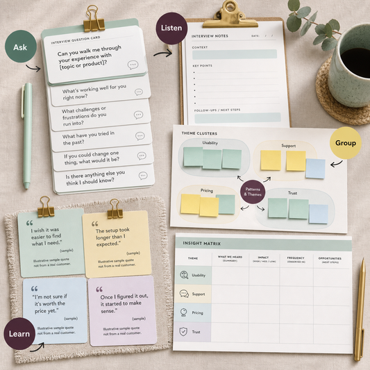 Customer research toolkit for collecting and organizing voice-of-customer insights.