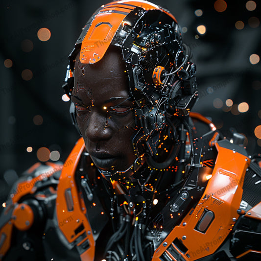 Futuristic Cyberpunk and Military Themes AI MidJourney Image Prompt, 8158advanced technology, armor, battle gear, bright colors, contrast, cyber soldier, cyberpunk, detailed artwork, digital art, futuristic, futuristic design, high-tech, intricate, mechanical, midjourney, military, muted colors, robot, robotic, sci-fi