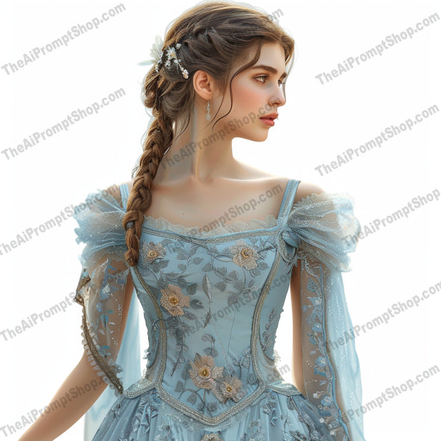 Elegant Fantasy Dresses AI MidJourney Image Prompt, 8467Ai, Ai Image Prompt, beautiful, classic, dreamy, elegant gown, embellished fabric, enchanting, ethereal, fantasy dress, feminine, fine detail, flowing fabric, glamorous, Image Prompt, intricate design, lacework, luxurious, magical, midjourney, Portraits & People, Prompt, romantic, sophisticated, vintage, whimsical