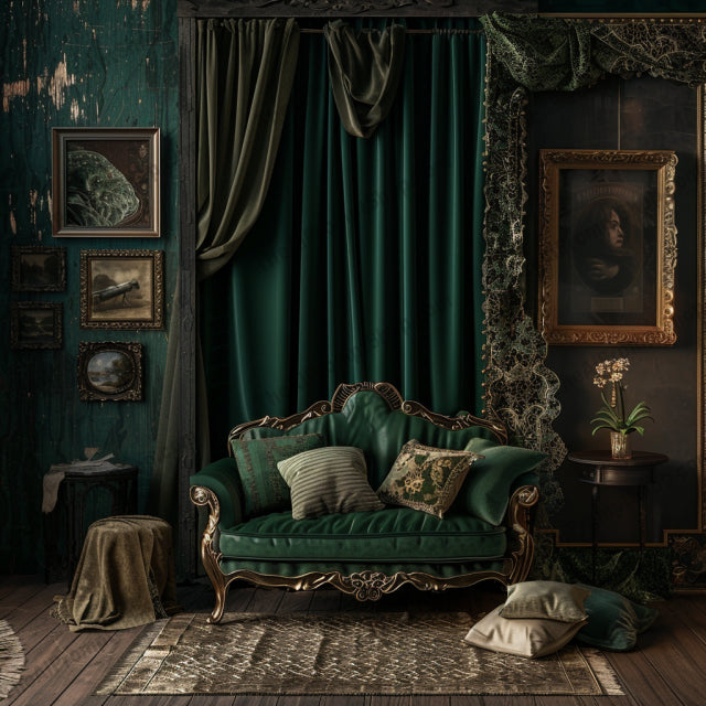 Elegant Interior Design AI MidJourney Image Prompt, 9521 Mockups - Interior Design, midjourney, interior design, elegant, sophisticated, modern, classic, vintage, furniture, home decor, luxury, aesthetic, green curtains, cozy, stylish, contemporary, classic decor, refined, sophistication, ambiance, lush, rich textures, Midjourney, Ai, Ai Image Prompt, Image Prompt, Prompt