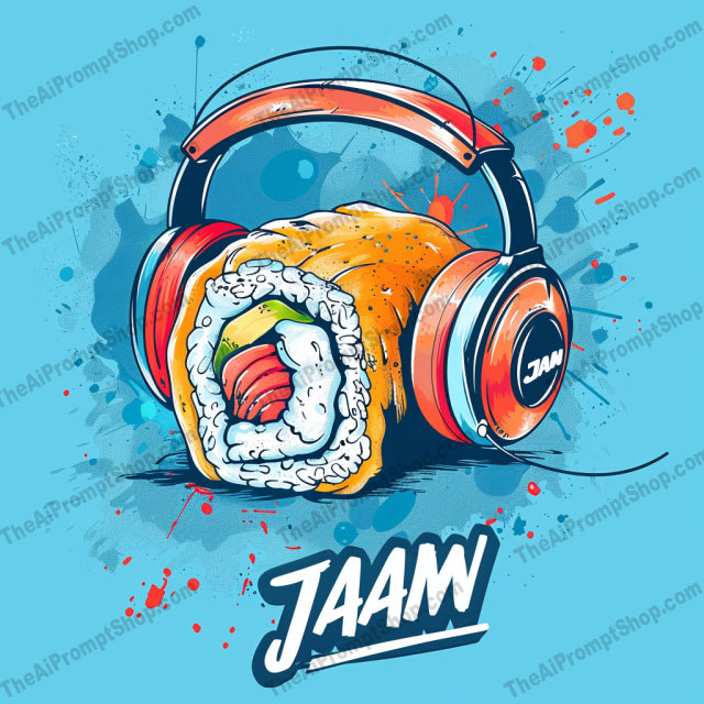 Food Characters with Headphones AI MidJourney Image Prompt, 9375 T Shirt Designs, midjourney, food art, headphones, character design, pizza, sushi, taco, owl, street style, vibrant colors, fun illustration, cartoon food, music lover, trendy, whimsical, pop culture, graphic design, modern art, humorous art, playful, digital art, Midjourney, Ai, Ai Image Prompt, Image Prompt, Prompt