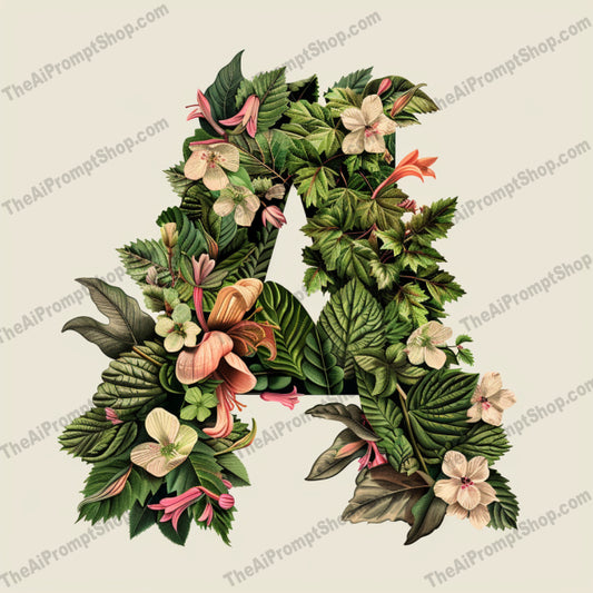 AI MidJourney Image Prompt, Alphabet Botanica, 4487anime, Artistic alphabets, Blooming initials, Botanical letters, chat gpt, chat gpt prompts, chatgpt, chatgpt prompts, Decorative characters, Floral font design, Floral monograms, Floral typography, Florals, Illustrated alphabet, Leafy letterforms, midjourney, Nature-infused characters, Plant-inspired typography