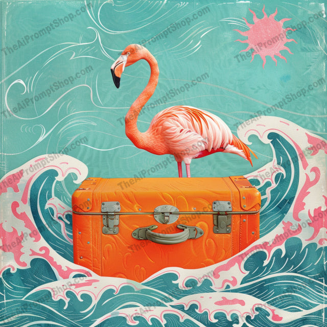 Animals on Luggage AI MidJourney Image Prompt, 9269 Animals, midjourney, whimsical animals, fox illustration, frog art, flamingo drawing, rabbit design, vintage luggage, celestial background, floral elements, wave art, sun rays, dreamy illustration, fantastical animals, art collage style, vintage travel, animal portraits, surreal scenery, whimsical design, imaginative art, vintage vibe, storybook style, animal art, Midjourney, Ai, Ai Image Prompt, Image Prompt, Prompt