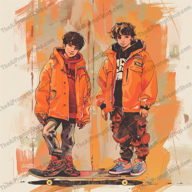 AI MidJourney Image Prompt, Youthful Ambitions, 4942Astral aspirations, chat gpt, chat gpt prompts, chatgpt, chatgpt prompts, Coming of age, Friendship bonds, midjourney, Seasonal transitions, Shared curiosities, Skateboard escapades, Storybook Illustrations, Twin encounters, Urban adventures, Wanderlust duo, Wintery exploration