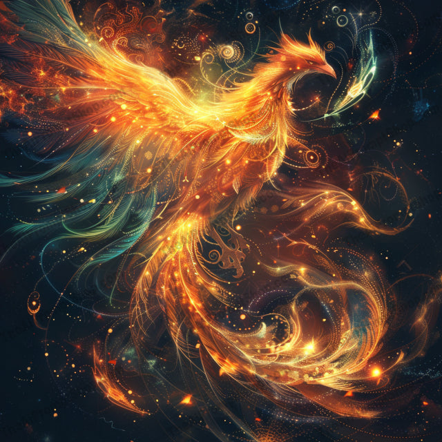 Fantasy Cosmic Art AI MidJourney Image Prompt, 8157celestial, dragons, dreamlike, ethereal, fantasy cosmic art, galaxy, intricate details, luminous, magical, midjourney, mystical, mythical creatures, otherworldly, owl, phoenix, space, universe, vibrant colors, visual art