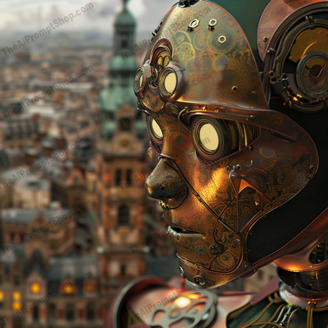 Futuristic Robot with Cityscape AI MidJourney Image Prompt, 9171 Futuristic, midjourney, futuristic, robot, cityscape, neon lights, hyper-realistic, mechanical, technology, metropolitan, dystopian, cyberpunk, metallic textures, sci-fi, urban, innovation, advanced, detail, intricate design, modern, city life, tech, futurism, Midjourney, Ai, Ai Image Prompt, Image Prompt, Prompt