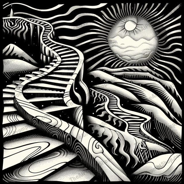 Surreal Monochrome Landscape AI MidJourney Image Prompt, 8974 Landscapes & Paintings, midjourney, surreal, landscape, monochrome, waves, tree, roots, vortex, pathway, abstract, black and white, contrast, detailed, patterns, nature, storm, fantasy, dreamlike, mystical, eerie, artistic, Midjourney, Ai, Ai Image Prompt, Image Prompt, Prompt