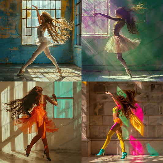 Elegant Ballet Dancer AI MidJourney Image Prompt, 9338 Portraits & People, midjourney, ballet, dancer, elegant, graceful, ballet pose, stage, light, shadow, dance, movement, performance, artistic, creative, theater, art, costume, fashion, tutu, pointed toes, ballet shoes, Midjourney, Ai, Ai Image Prompt, Image Prompt, Prompt