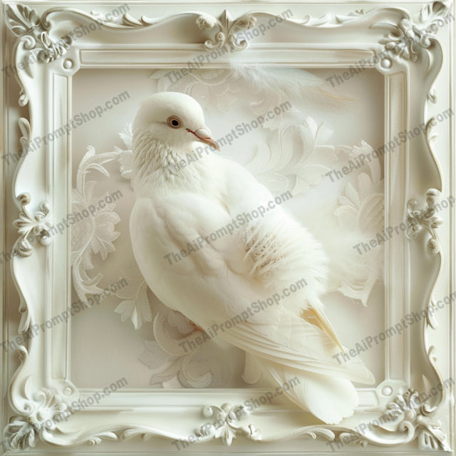Elegant White Animals in Ornate Frames AI MidJourney Image Prompt, 8081animal lovers, classic elegance, detailed portraits, dove art, graceful animals, home decor, intricate design, luxury decor, luxury interiors, midjourney, ornate frames, owl art, rabbit art, refined artwork, regal cat art, sophisticated wall art, timeless art, vintage-inspired decor, white animal art