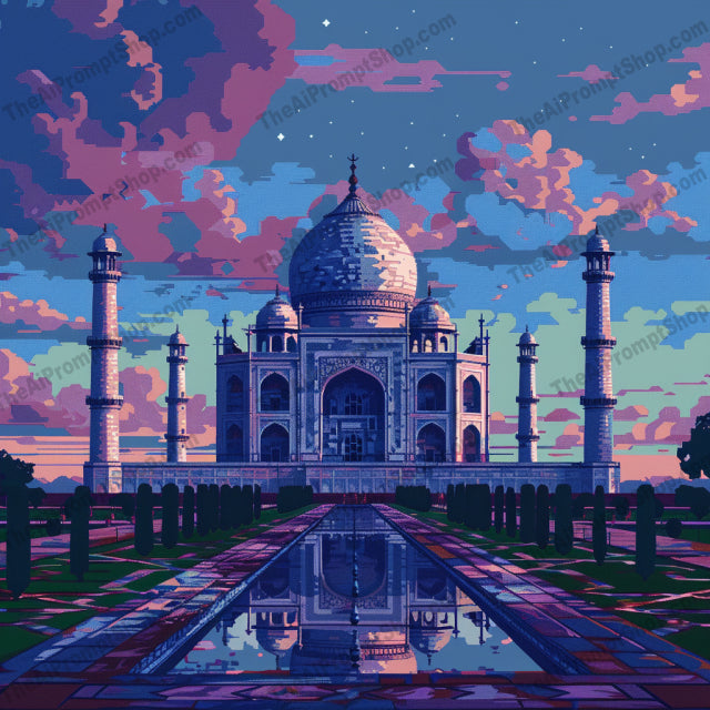 AI MidJourney Image Prompt, Pixelated Wonders at Dusk, 4712Architectural silhouette, chat gpt, chat gpt prompts, chatgpt, chatgpt prompts, Digital art, Dusk landscapes, Iconic landmarks, Landscapes, midjourney, Pixel art travel, Pixel cloudscape, Reflection in water, Retro gaming aesthetic, Sunset palette, Twilight cityscape