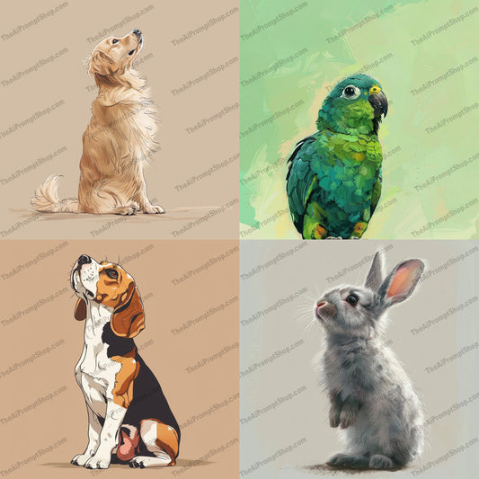 Cute Animal Portraits AI MidJourney Image Prompt, 9306 Animals, midjourney, animal art, digital drawing, pet portrait, cute animals, animal lover, artistic animal, furry friend, pet illustration, animal character, animal sketch, animal painting, animal décor, digital painting, wildlife art, pet art, cute pet, domestic animals, nature illustration, animal drawing, animal expression, Midjourney, Ai, Ai Image Prompt, Image Prompt, Prompt