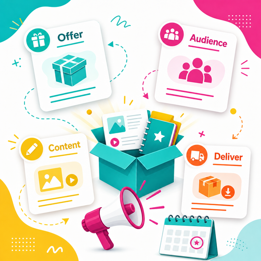 Illustrative overview of launch areas including offer, audience, content, and delivery.