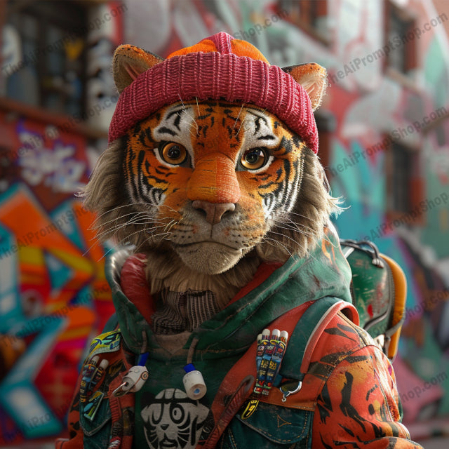 Funky Animal Characters in Urban Style AI MidJourney Image Prompt, 8428Ai, Ai Image Prompt, animal character, Animals, anthropomorphic, artistic depiction, colorful background, cool character, creative art, fantasy art, fantasy character, fashionable animal, funky animal, hip hop style, Image Prompt, midjourney, modern clothing, modern fantasy, Prompt, street fashion, stylized image, trendsetting, unique design, urban art, urban style, vibrant setting