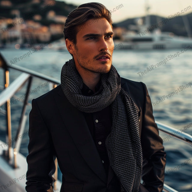 Stylish Yacht Fashion AI MidJourney Image Prompt, 9331 Portraits & People, midjourney, yacht fashion, luxury, elegance, stylish, sophistication, boat lifestyle, high-class, meticulously styled, refined attire, fashionable, chic, nautical, upscale, exclusive, model photography, yachting, luxurious, high-end fashion, accessories, dockside, Midjourney, Ai, Ai Image Prompt, Image Prompt, Prompt