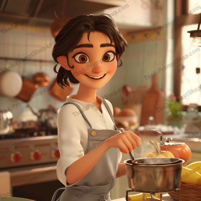 AI MidJourney Image Prompt, Culinary Creations in 3D, 51573D character art, Animated chef, Animation, cartoon, Character expression, Cheerful chef, Culinary animation, Digital culinary art, Food illustration, Gastronomic delight, Gourmet adventure, Kitchen scene, midjourney, Storytelling through food, Whimsical cooking
