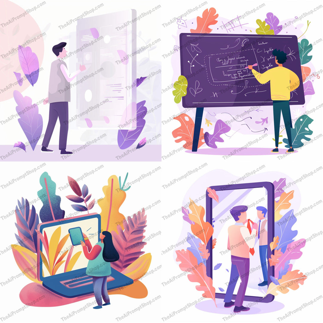 Educational Illustration Art AI MidJourney Image Prompt, 9159 Animation & Cartoons, midjourney, education, illustration, technology, innovation, learning, characters, pastel colors, flat design, digital, traditional, whimsical, creative, artwork, teaching, studying, leaves, kids, school, modern, vibrant, Midjourney, Ai, Ai Image Prompt, Image Prompt, Prompt