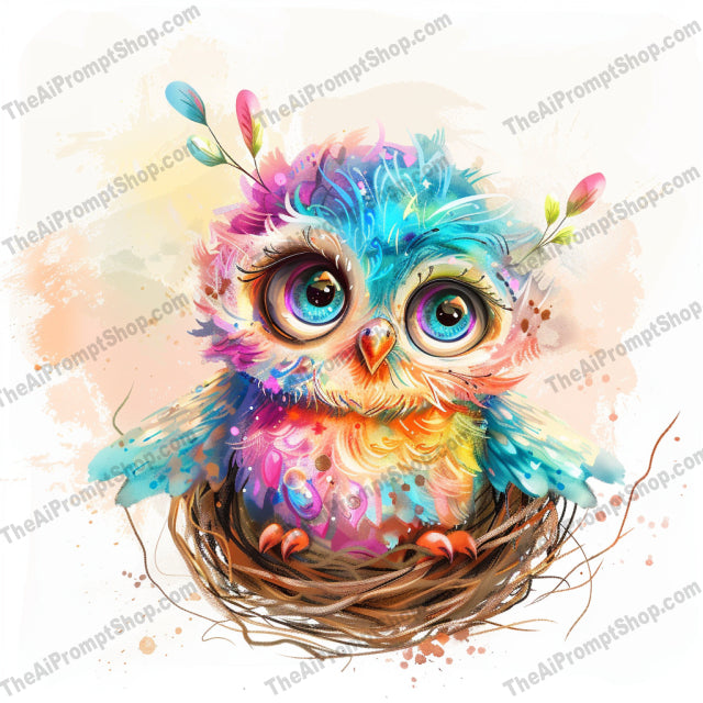 Colorful Whimsical Owl AI MidJourney Image Prompt, 8400Ai, Ai Image Prompt, Animals, art, bright, children, children's decor, colorful, decor, detailed, dreamy, enchanting, fantasy, fantasy-themed, illustration, Image Prompt, imaginative, magic, magical, midjourney, owl, owl art, playful, Prompt, vivid, whimsical
