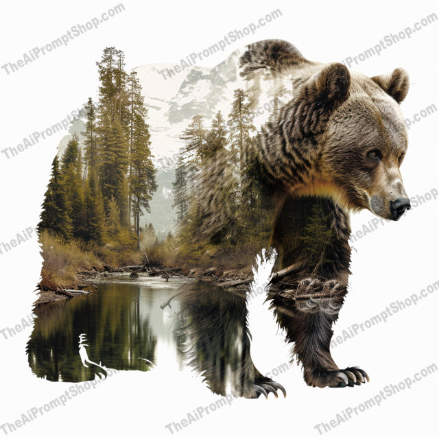 Wildlife Double Exposure Art AI MidJourney Image Prompt, 8420Ai, Ai Image Prompt, Animals, art, artistic, bear, breathtaking, creative, deer, detailed, double exposure, eagle, forest, illustration, Image Prompt, landscape, lion, majestic, midjourney, mountains, nature, Prompt, sunset, wilderness, wildlife