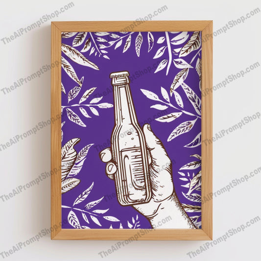 Cheers in Style AI MidJourney Image Prompt, 8019artistic, beer, beverage, botanical, chic, cocktail, coffee, contemporary, decor, drinks, framed art, graphic design, hand-drawn, midjourney, minimalist, modern art, purple, stylish, wall art, wine