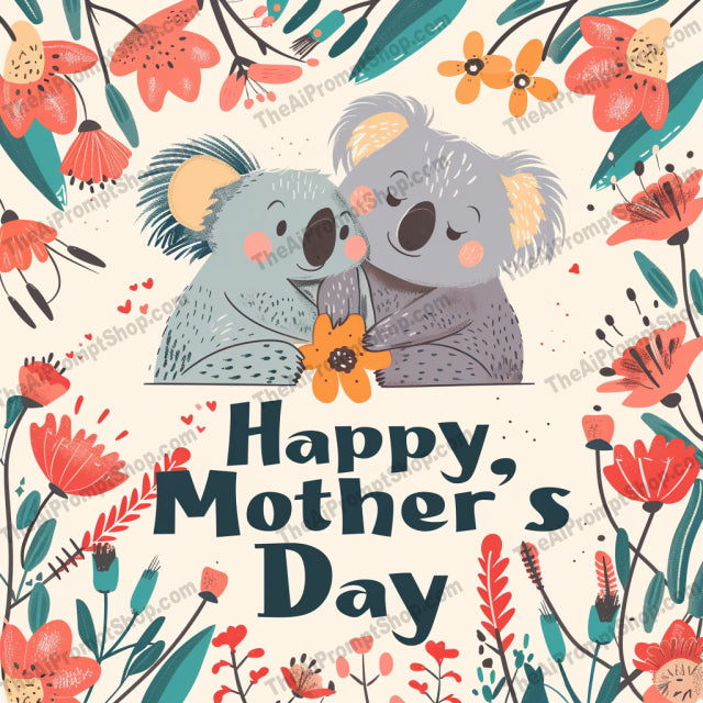 Sweet Mother's Day Animal Illustrations AI MidJourney Image Prompt, 8050adorable animals, animal lovers art, celebration art, cheerful decor, cute animal cards, cute animal gifts, cute animal illustrations, elephant art, family love art, floral illustrations, floral Mother's Day, happy Mother's Day design, heartwarming illustrations, koala art, midjourney, Mother's Day art, Mother's Day decor, Mother's Day wall art, panda art, whimsical animal art