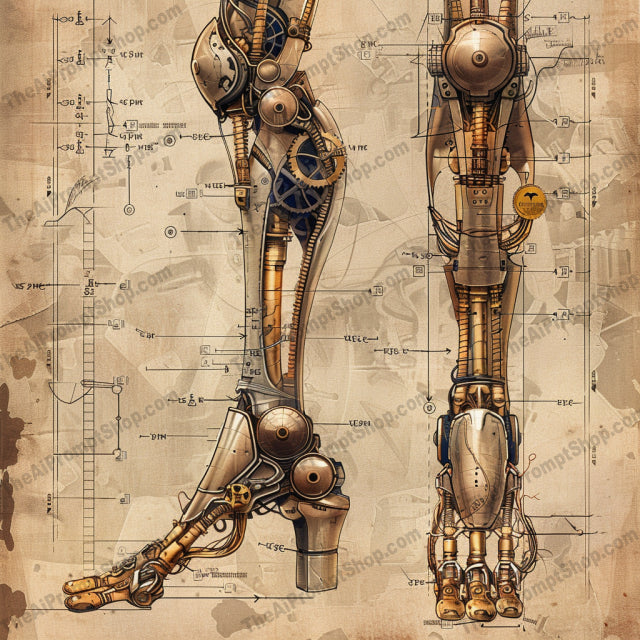 Steampunk Biomechanical Designs AI MidJourney Image Prompt, 8458Ai, Ai Image Prompt, anatomy, art, biomechanical, blueprint, design, drawing, engineering, Futuristic, gears, goggles, heart, Image Prompt, intricate, mechanical, midjourney, Prompt, prosthetic, robot, sci-fi, skeleton, steampunk, technology, vintage