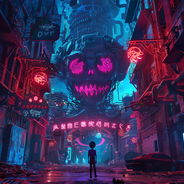 AI MidJourney Image Prompt, Neon Dread District, 4874Apocalyptic city, chat gpt, chat gpt prompts, chatgpt, chatgpt prompts, City of nightmares, Cyberpunk dread, Dystopian nightmares, Eerie urban, Electric horror, Futuristic frights, Glowing horrors, Menacing cityscape, midjourney, Monstrous metropolis, Neon terror, Psychedelic dread, Scary, Surreal invasion, Surreal urbanity, Urban monster mash, Vibrant fear