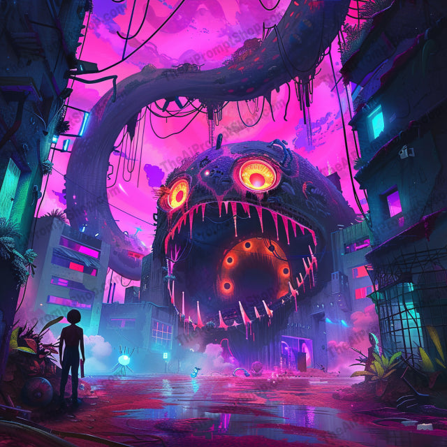 AI MidJourney Image Prompt, Neon Dread District, 4874Apocalyptic city, chat gpt, chat gpt prompts, chatgpt, chatgpt prompts, City of nightmares, Cyberpunk dread, Dystopian nightmares, Eerie urban, Electric horror, Futuristic frights, Glowing horrors, Menacing cityscape, midjourney, Monstrous metropolis, Neon terror, Psychedelic dread, Scary, Surreal invasion, Surreal urbanity, Urban monster mash, Vibrant fear
