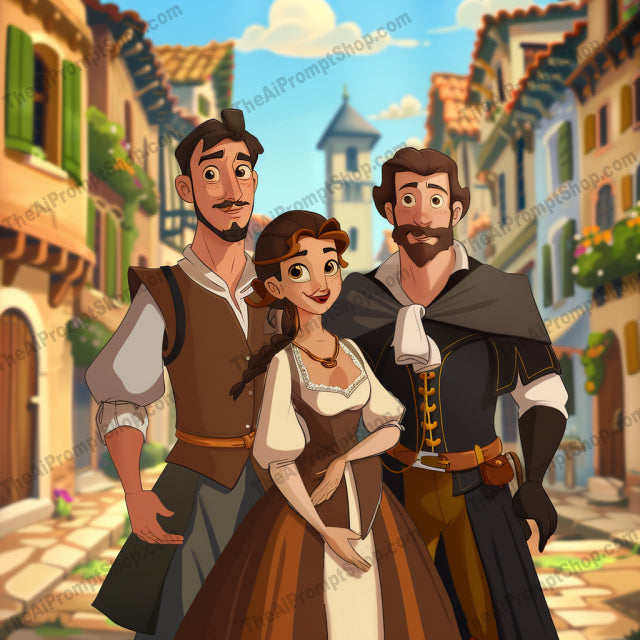 AI MidJourney Image Prompt, Timeless Tales of Yore, 51533D historical characters, Animated folklore, Animation, cartoon, Cultural storytelling, Enthralling narratives, Historical animation, Medieval town scene, midjourney, Past era exploration, Period piece illustration, Rich cultural backdrop, Traditional attire, Traditional garments
