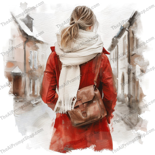 Back View of Travelers in Winter AI MidJourney Image Prompt, 8769 Animals, midjourney, travelers, winter, back view, winter fashion, scenic, exploration, lanterns, backpacks, winter coats, snow, cozy, scarf, beanie, outdoor market, street view, winter village, lanterns, artistic, beautiful, watercolor, Midjourney, Ai, Ai Image Prompt, Image Prompt, Prompt