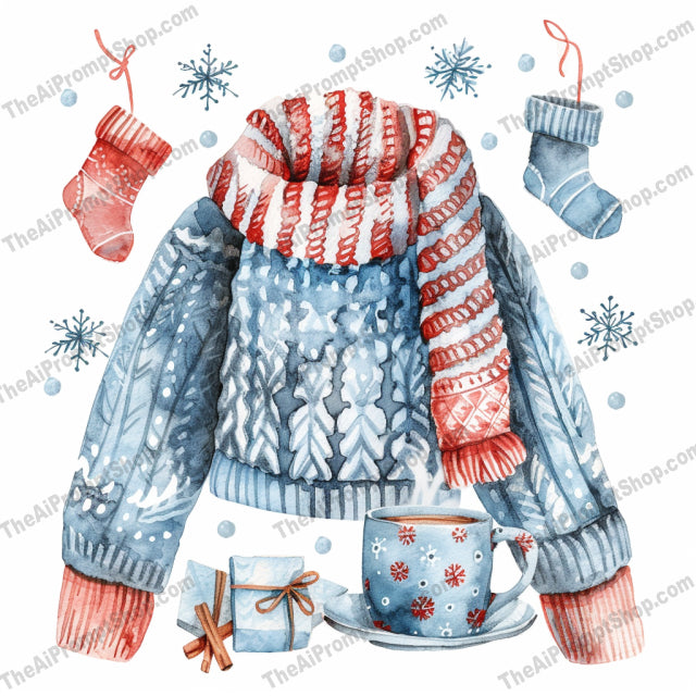 Seasonal Watercolor Fashion AI MidJourney Image Prompt, 8454Ai, Ai Image Prompt, artwork, beachwear, blue, clothing, colors, denim jacket, fashion, garments, illustration, Image Prompt, map, midjourney, painting, pinecones, plaid shirt, Prompt, red, scarf, seasonal, seasons, snowflakes, sunglasses, sweater, T Shirt Designs, tank top, textures, watercolor