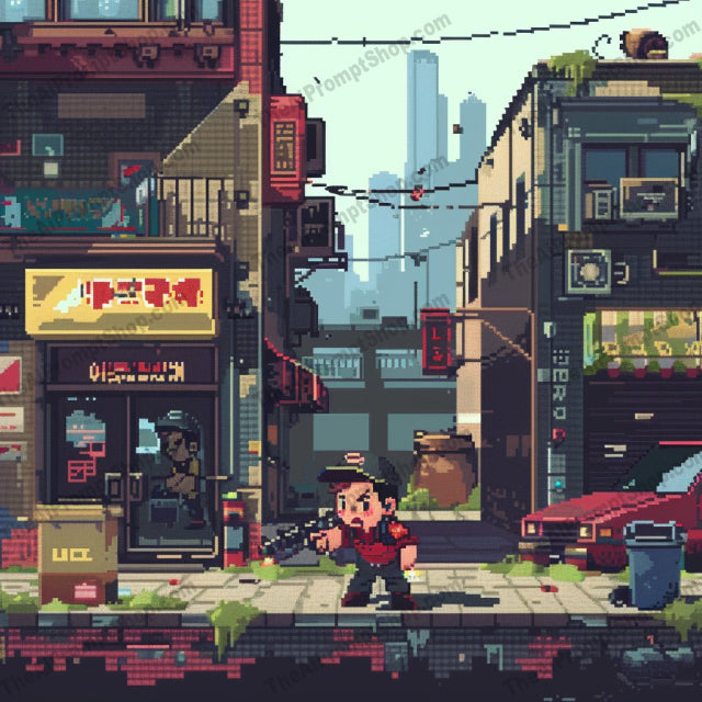 AI MidJourney Image Prompt, Pixelated City Serenity, 51618-bit style, Animation, cartoon, Charming simplicity, City at dusk, Digital nostalgia, Evening cityscape, midjourney, Moonlit ambience, Pixel art, Pixelated skyline, Retro game aesthetic, Serene urban life, Urban scene, Vintage graphics