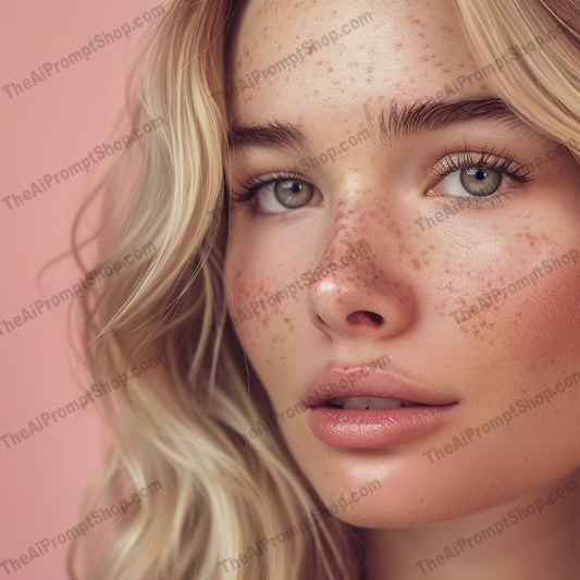 Captivating Freckles Portrait Art AI MidJourney Image Prompt, 8095artistic faces, beauty in diversity, captivating eyes, contemporary art, detailed portraits, diverse characters, ethereal portraits, expressive art, freckles, midjourney, modern portraiture, natural beauty, realism, realistic art, soft colors, vivid details