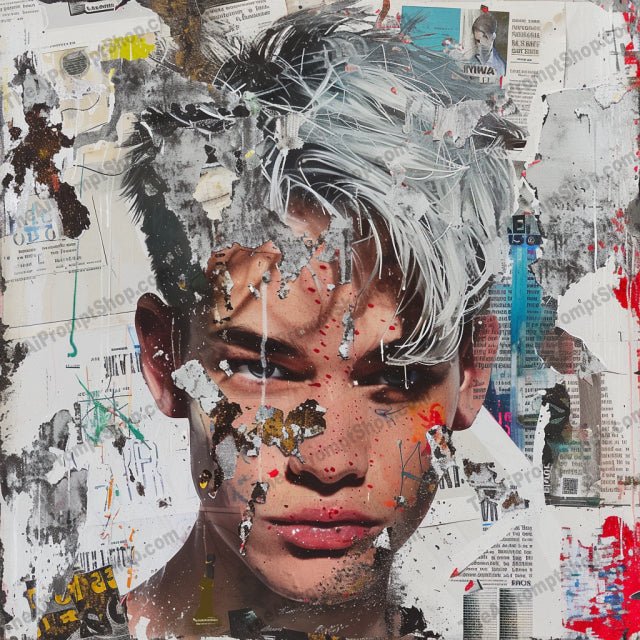 Mixed Media Portrait AI MidJourney Image Prompt, 8985 Portraits & People, midjourney, mixed media, portrait, vibrant colors, abstract shapes, layered textures, contemporary art, modern art, artistic, creative, collage, unique, stylish, eye-catching, decorative, fine art, wall art, colorful, art collection, trendy, visual arts, Midjourney, Ai, Ai Image Prompt, Image Prompt, Prompt