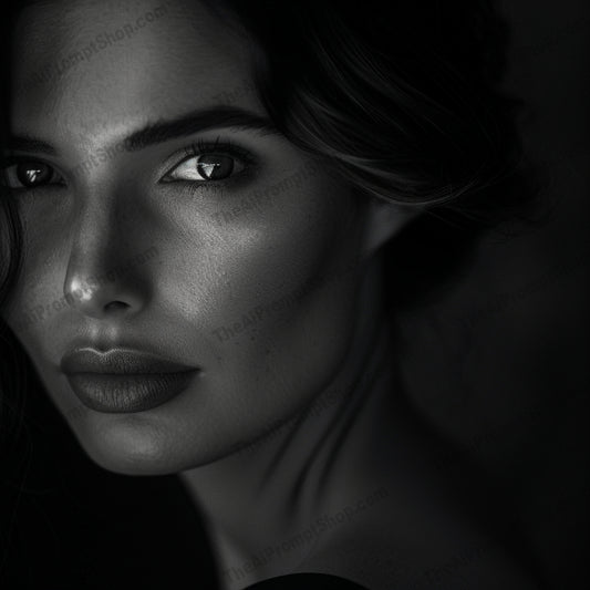 Dark & Mysterious Portrait AI MidJourney Image Prompt, 9603 — A captivating portrait in dark and mysterious tones, focusing on hair and texture — product preview image 1