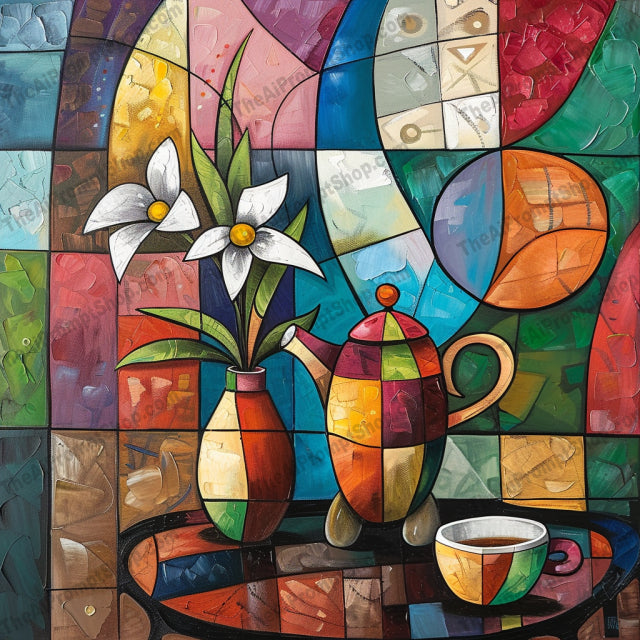 Colorful Geometric Still Lifes AI MidJourney Image Prompt, 8366abstract shapes, Ai, Ai Image Prompt, artistic, bold colors, colorful, contemporary, creative, decorative, dynamic, energetic, eye-catching, geometric, Image Prompt, intricate patterns, Landscapes & Paintings, midjourney, modern art, mosaic, multi-colored, Prompt, puzzle, still life, trendy, unique, vibrant