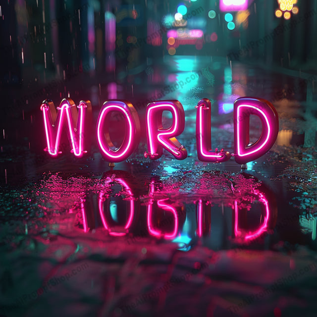 Neon Light Typography AI MidJourney Image Prompt, 9644 Futuristic, midjourney, neon, typography, neon lights, rainy night, cinematic, urban, reflective surface, words, glowing text, night scene, vibrant colors, modern art, street lights, aesthetic, cityscape, wet ground, reflection, artistic, visual art, creative, Midjourney, Ai, Ai Image Prompt, Image Prompt, Prompt