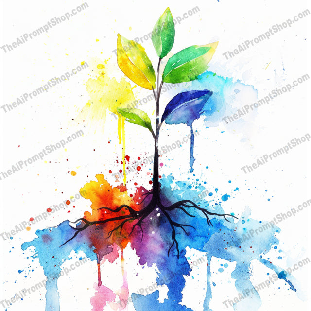 Abstract Learning and Growth AI MidJourney Image Prompt, 8164abstract watercolor, artistic, colorful art, creativity, dynamic, education, graduation cap, growth, ink, knowledge, laptop, learning books, midjourney, painting, plant, splashes, study, vibrant