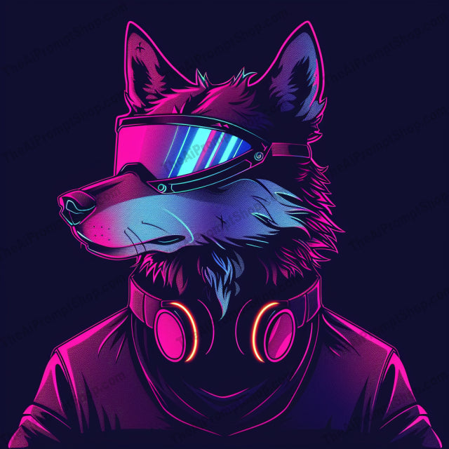 Futuristic Neon Animal AI MidJourney Image Prompt, 8162colorful, contemporary, cyberpunk, digital art, edgy, fantasy, futuristic neon animal, glowing, graphic, headphones, illuminated, intricate, midjourney, modern art, stylish, techno, urban, vibrant, visual art