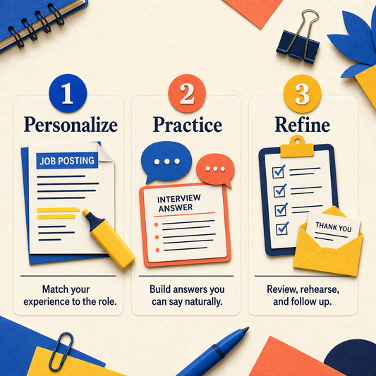 How the Job Interview Prep and Answer Builder workbook works in three steps
