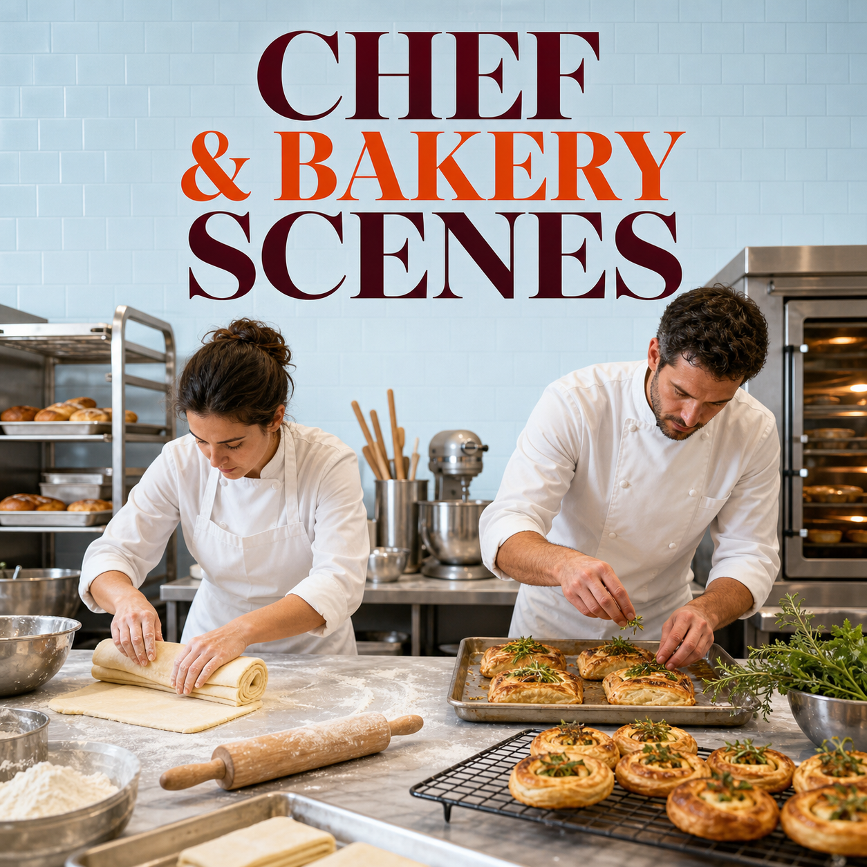 Chef and Bakery Scenes guide cover showing professional pastry and savory preparation