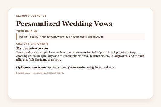 Example personalized wedding vow output