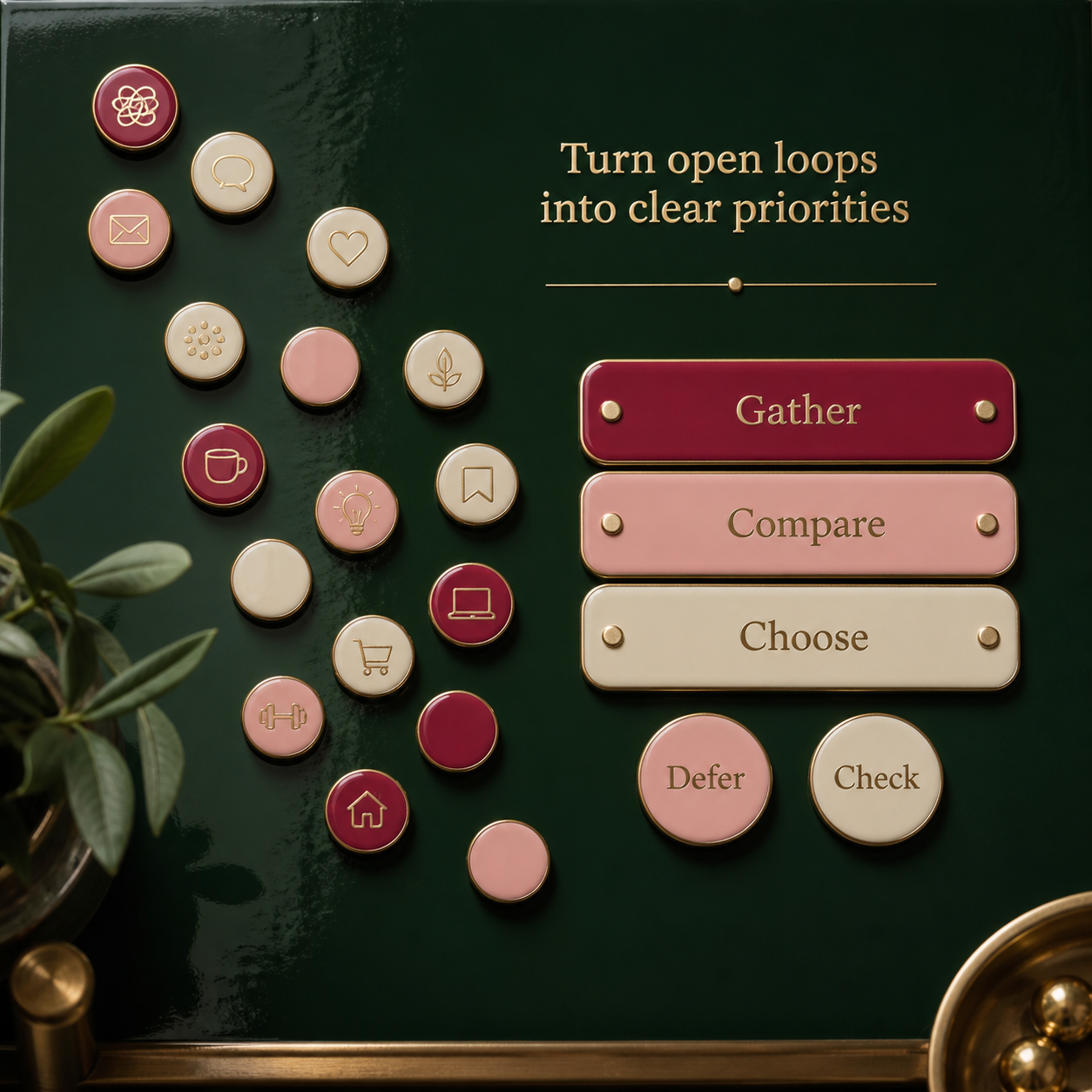 Weekly Priority Generator gather, compare, choose, defer, and check method
