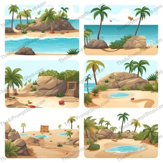 AI Midjourney Prompt for Landscapes - B185s - Beach Illustration