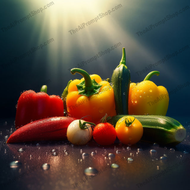 AI Midjourney Prompt for Food - B339s - Sunlit Vegetables