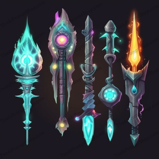 AI Midjourney Prompt for Bioluminescent Weapon Set for Wizardcore
