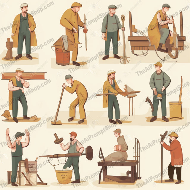 AI Midjourney Prompt for Illustrations - B50s -  Metalworking Mastery on the Work Site