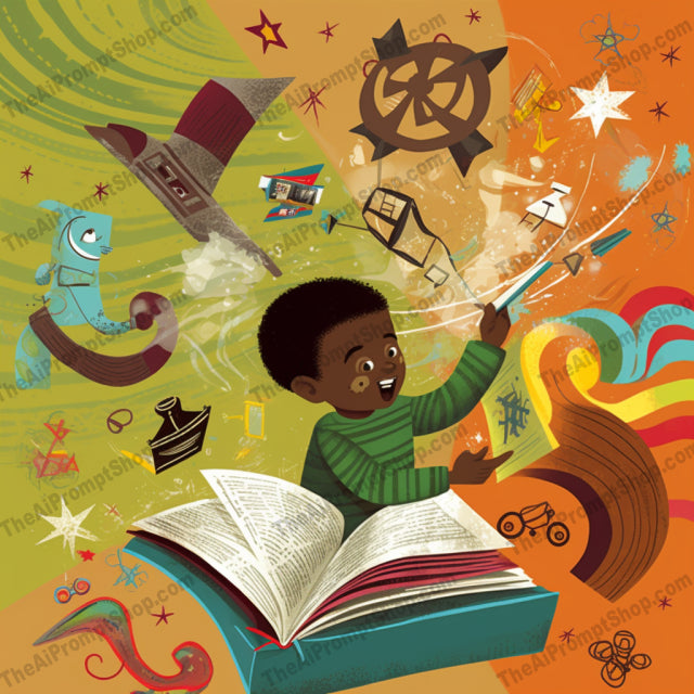 AI Midjourney Prompt for C1 - Storybook Illustrations - Bookish Tornado Toys