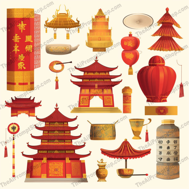 AI Midjourney Prompt for Game Assets - B293s - Chinese Culture Vector Set