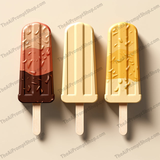 AI Midjourney Prompt for Food - B349s - Stylized Ice Cream Popsicle Sticks