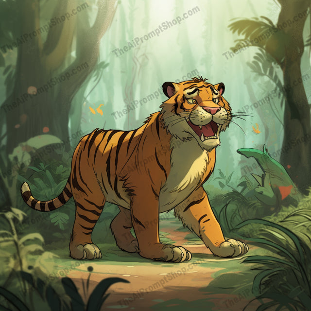 AI Midjourney Prompt for C129 - Storybook Illustrations - Cartoon Tiger in Jungle
